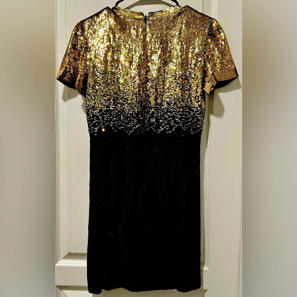 Vtg Neil Bieff Short Sleeve Shades of Gold to Black Ombre’ Sequin Sheath Dress